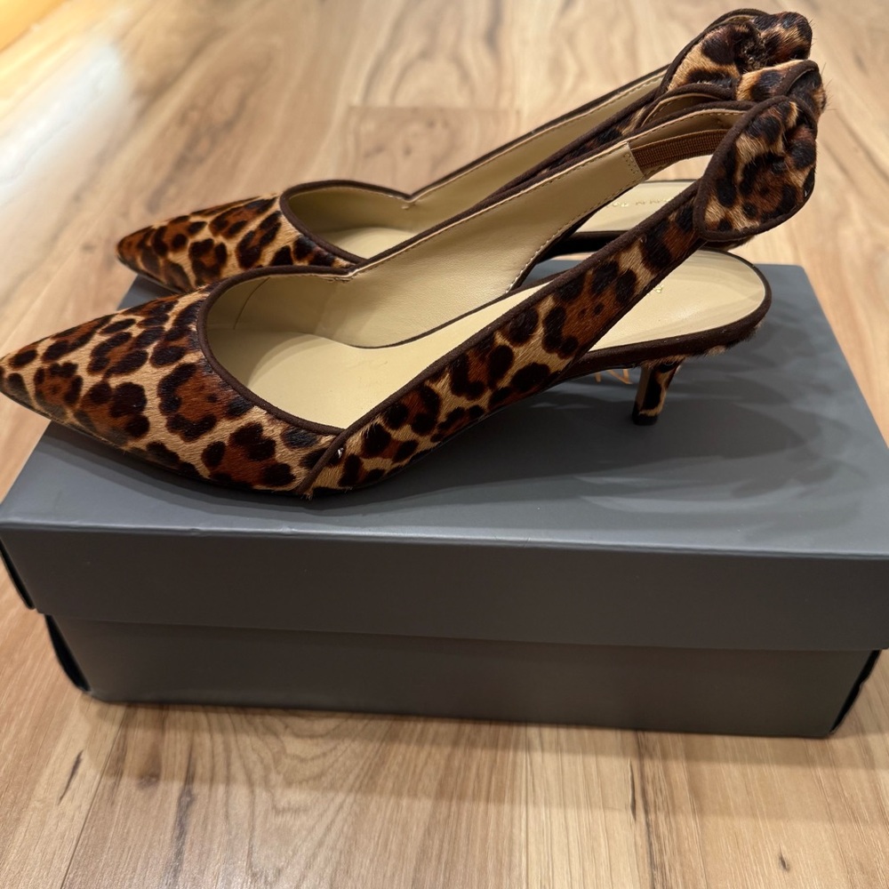 Ann Taylor Tanja Leopard Print Heels Haircalf Slingbacks, Size 6.5 - Picture 3 of 5